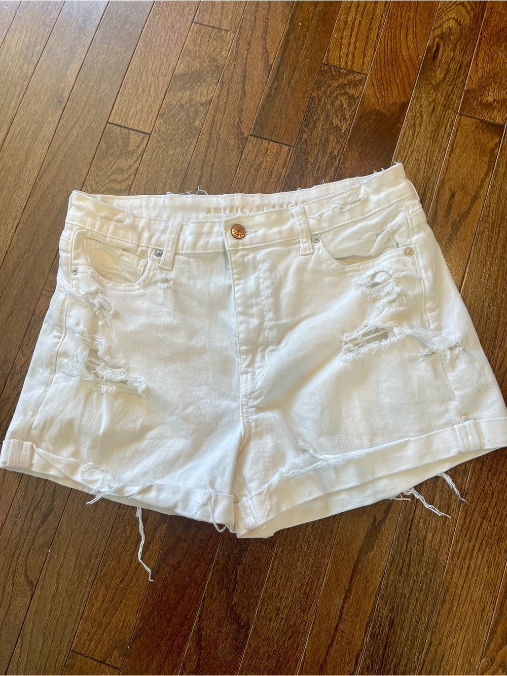 American Eagle Outfitters White Distressed Jean Shorts